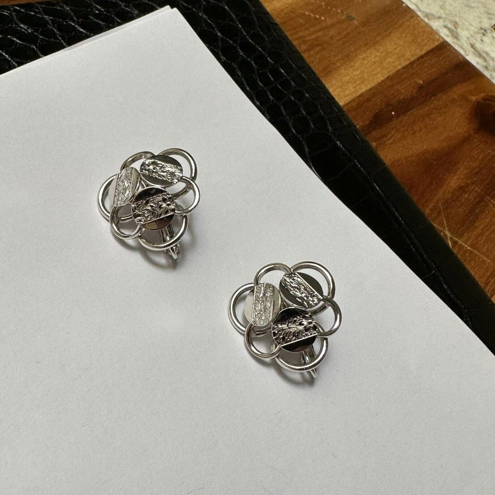 Signed SAC - Silver Tone Clip-on Clip On Earrings
